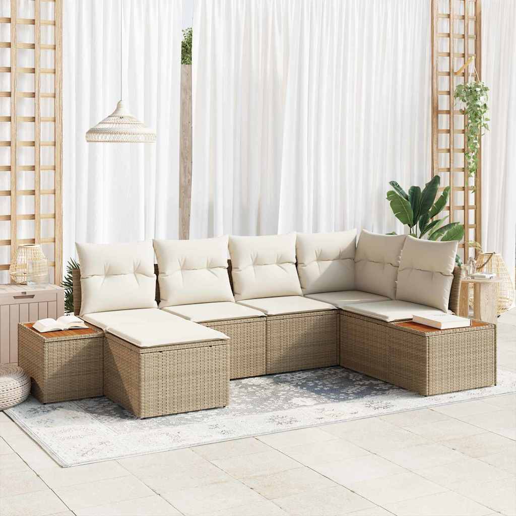 Conjunto de sofás de jardín 7 pcs Beige y Crema Ratán sintético