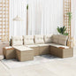 7-Piece Garden Sofa Set Beige and Cream Poly Rattan