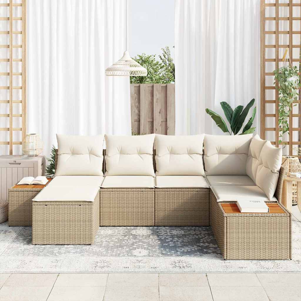 Conjunto de sofás de jardín 7 pcs Beige y Crema Ratán sintético