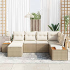 Conjunto de sofás de jardín 7 pcs Beige y Crema Ratán sintético