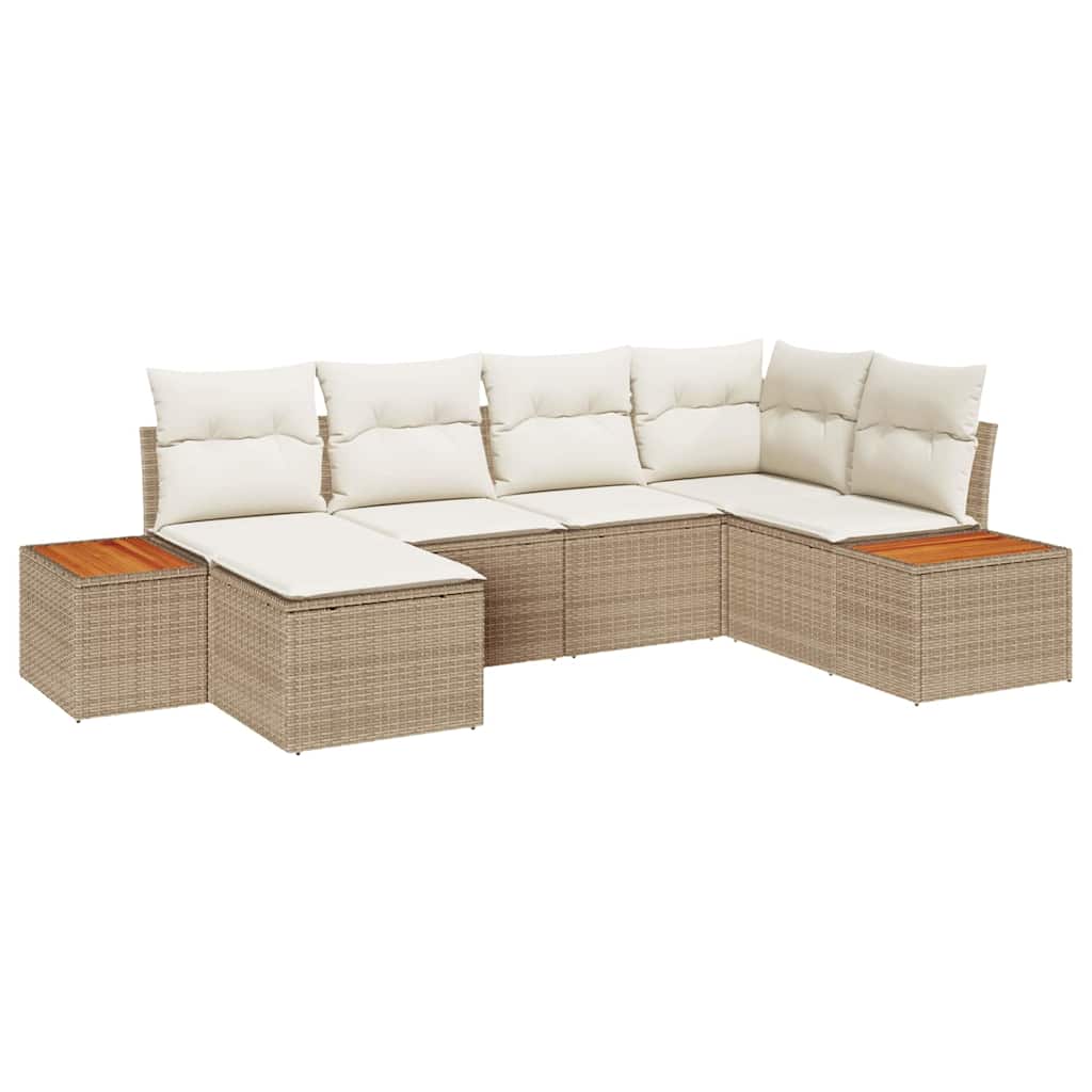 Conjunto de sofás de jardín 7 pcs Beige y Crema Ratán sintético
