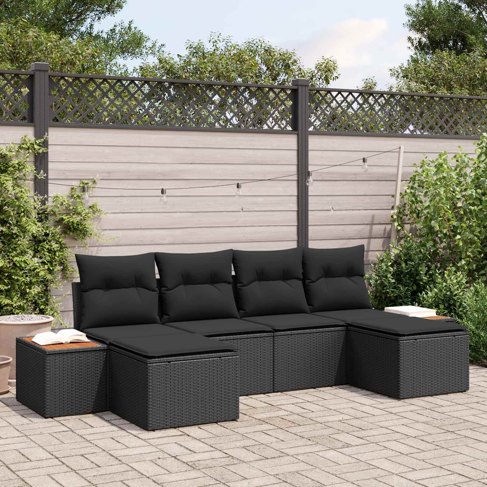 Conjunto de sofá de jardín 6 pcs Gris Rattan de Poliéster