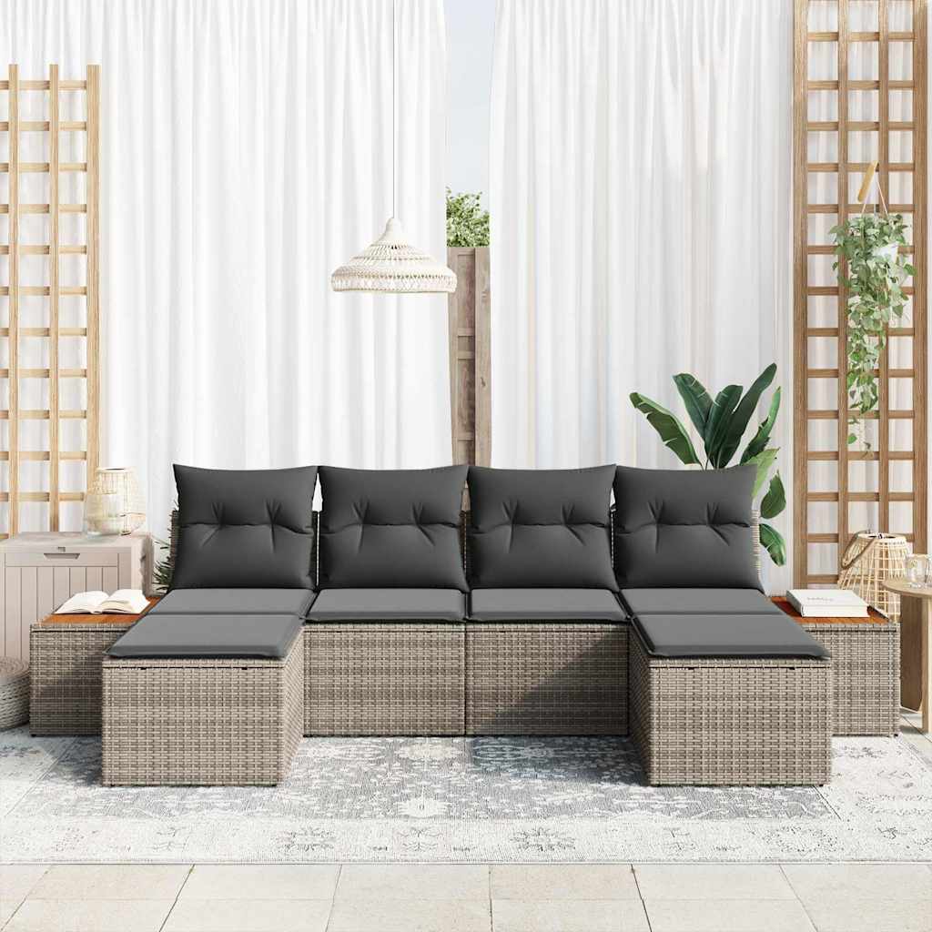 Conjunto de sofá de jardín 6 pcs Gris Rattan de Poliéster