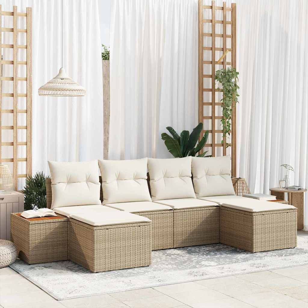 Conjunto de sofá de jardín 6 pcs Gris Rattan de Poliéster