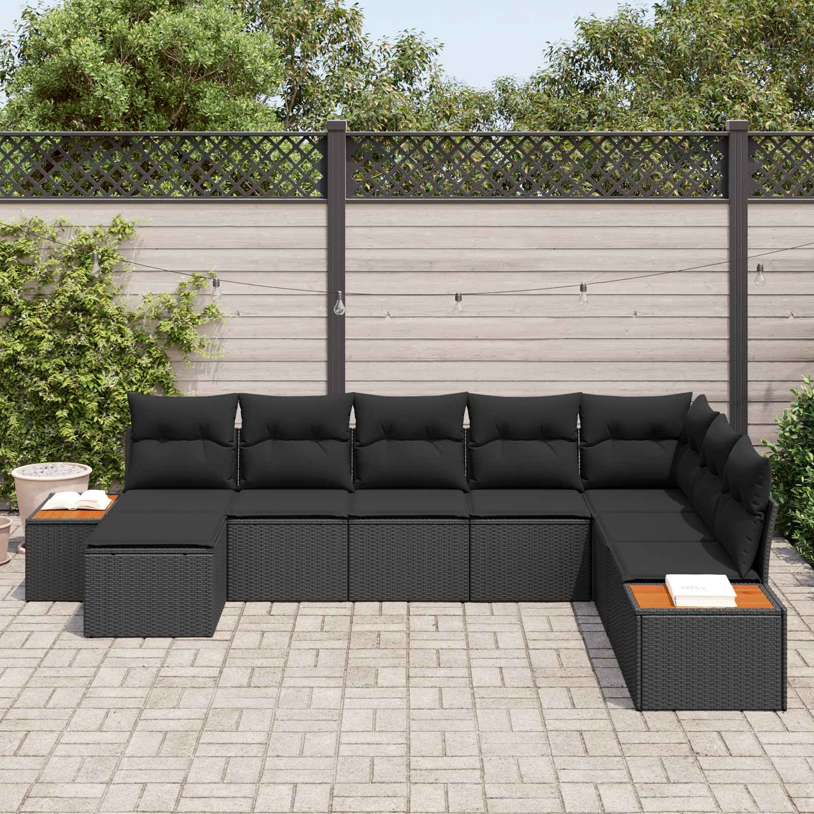 Conjunto de sofás de jardín 9 pcs Negro Ratán sintético