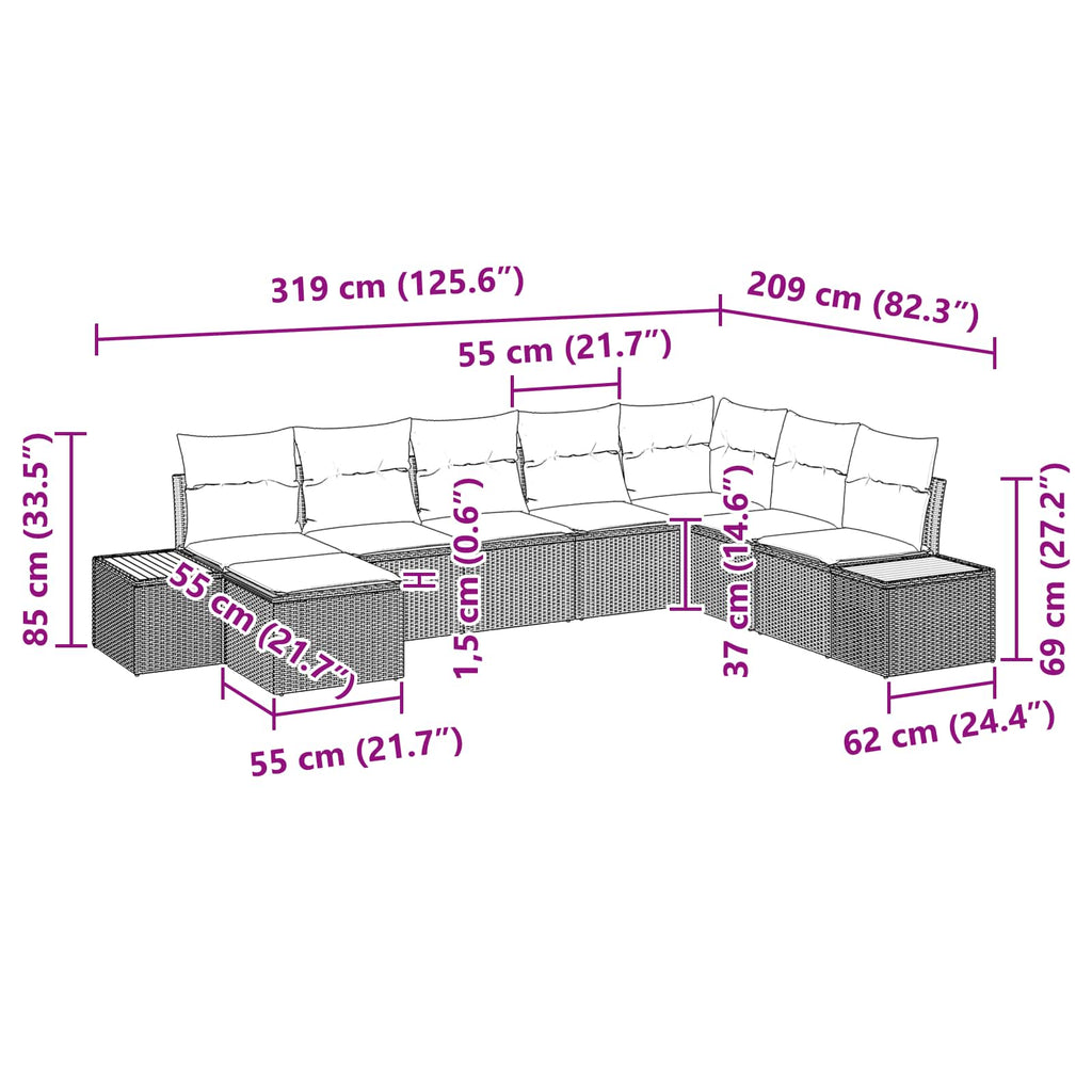 Conjunto de sofás de jardín 9 pcs Negro Ratán sintético