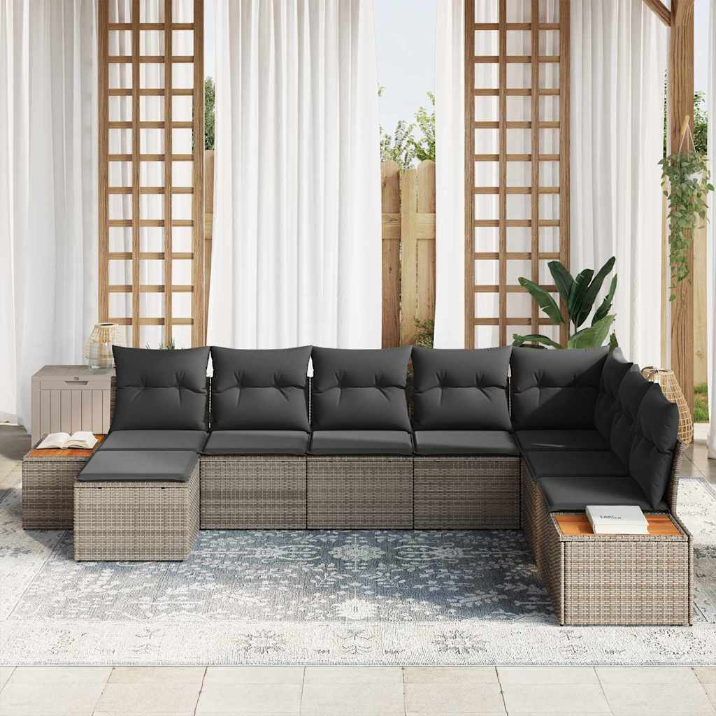 Conjunto de sofás de jardín 9 pcs Gris Ratán sintético