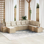 Conjunto de sofás de jardín 9 pcs Beige y Crema Ratán sintético