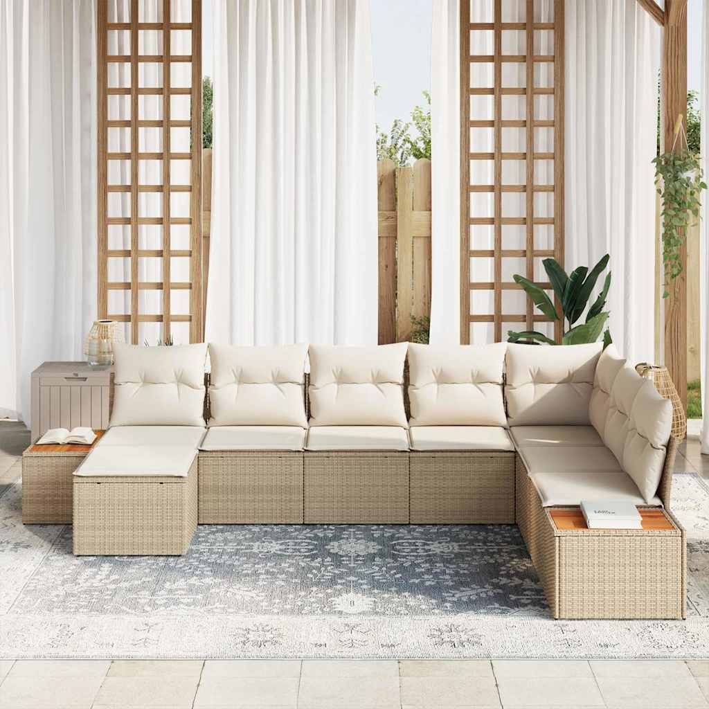 Conjunto de sofás de jardín 9 pcs Beige y Crema Ratán sintético