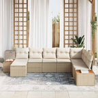 Conjunto de sofás de jardín 9 pcs Beige y Crema Ratán sintético