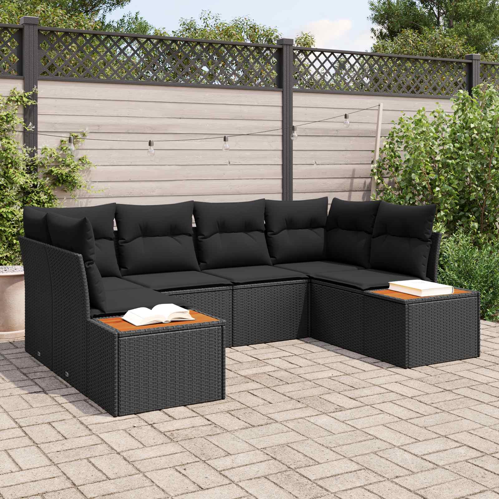 Conjunto de sofás de jardín 6 pcs Beige y Crema Ratán sintético