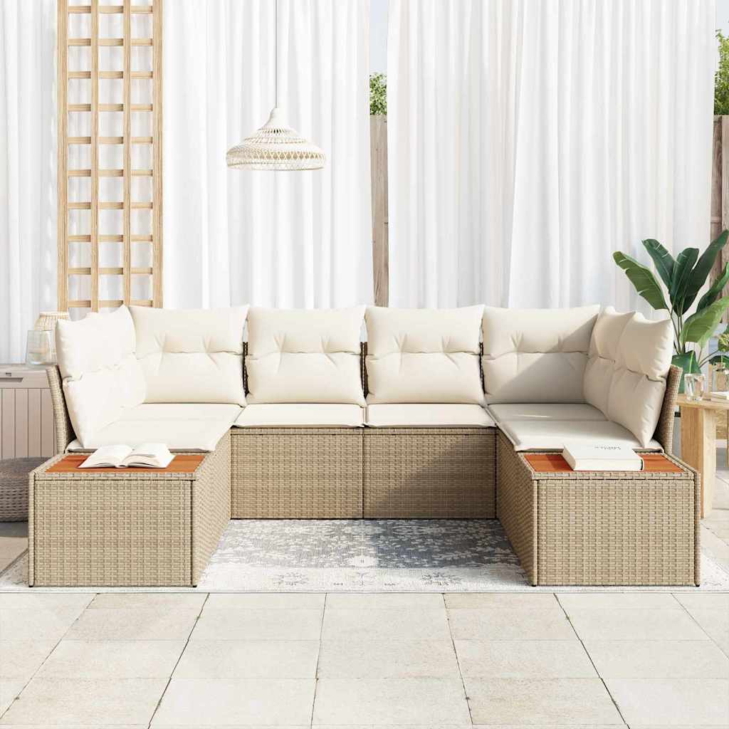 Conjunto de sofás de jardín 6 pcs Beige y Crema Ratán sintético