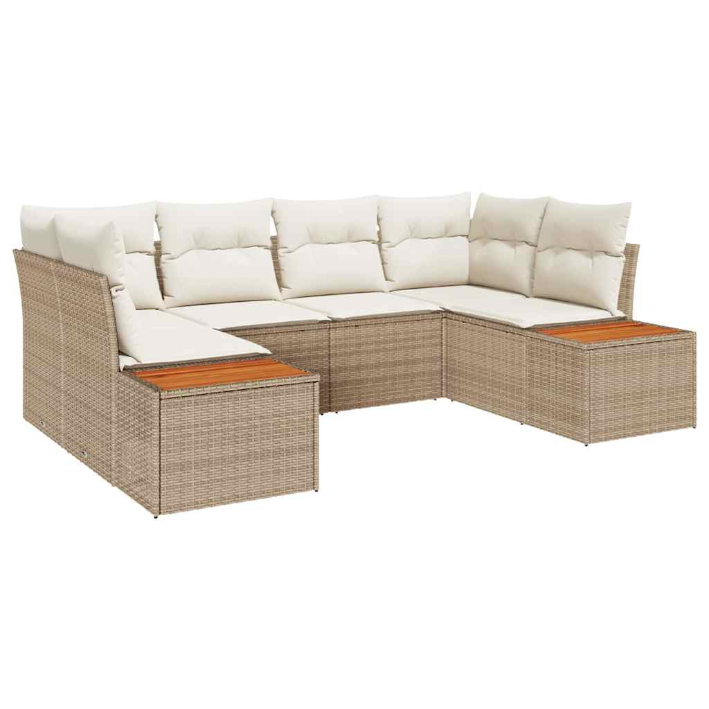 Conjunto de sofás de jardín 6 pcs Beige y Crema Ratán sintético