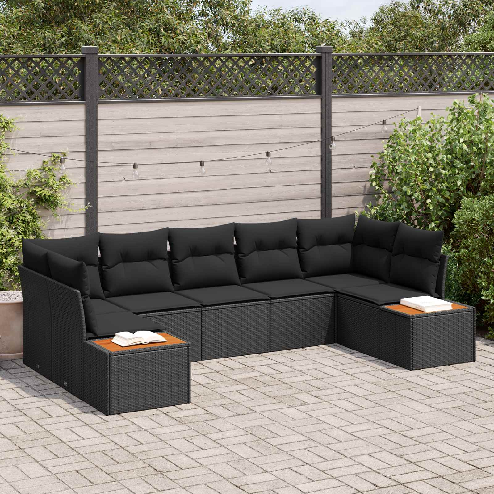 Conjunto de sofás de jardín 7 pcs Beige y Crema Ratán sintético