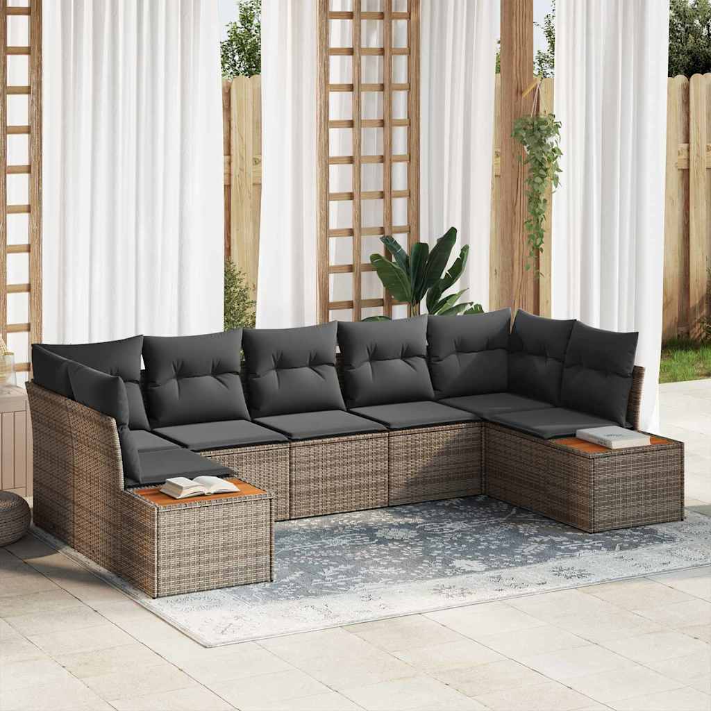 Conjunto de sofás de jardín 7 pcs Beige y Crema Ratán sintético