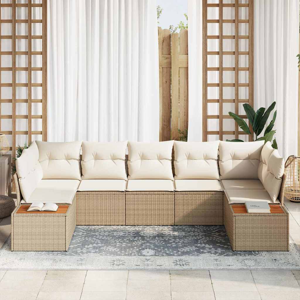 Conjunto de sofás de jardín 7 pcs Beige y Crema Ratán sintético