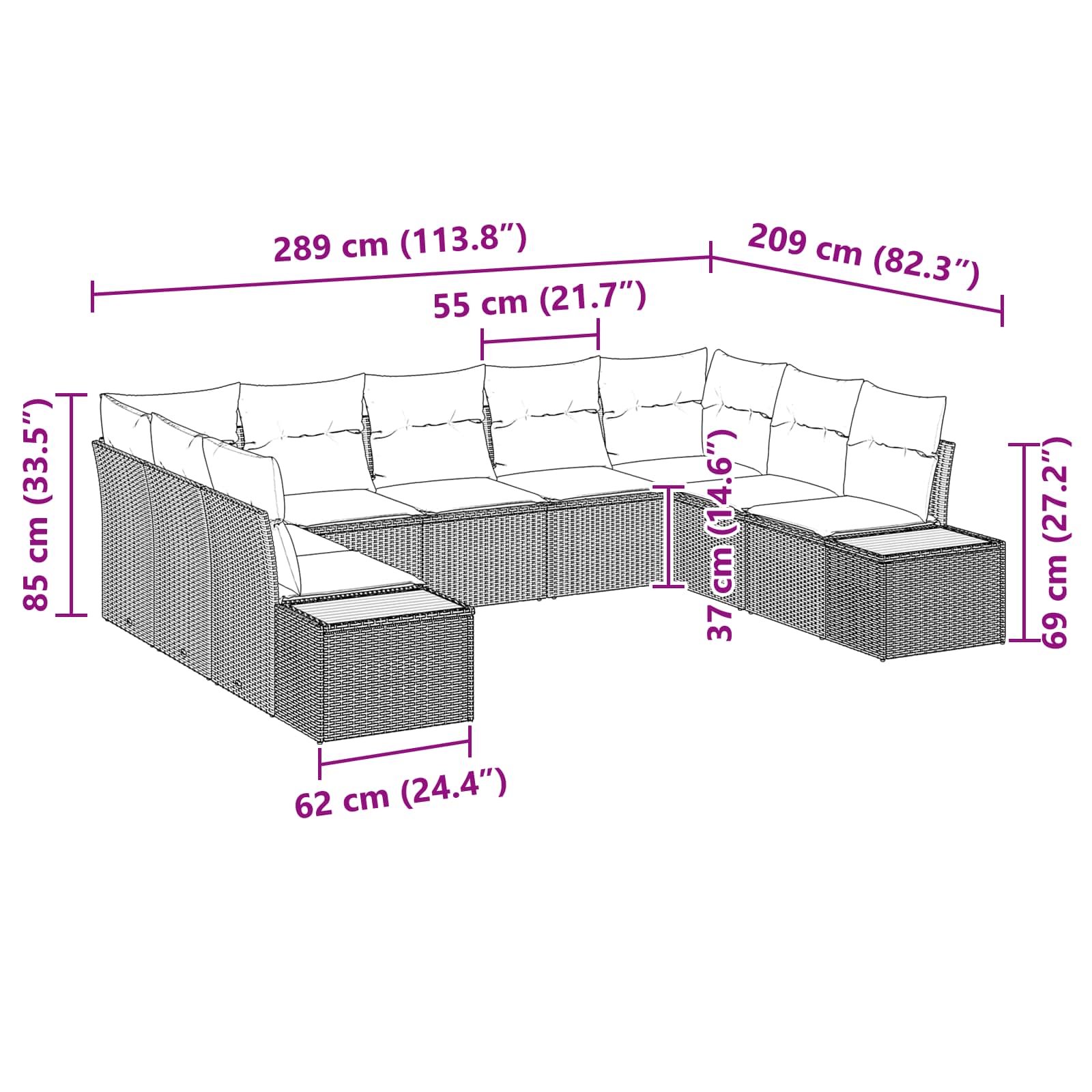Conjunto de sofás de jardín 5 pcs Negro Ratán sintético