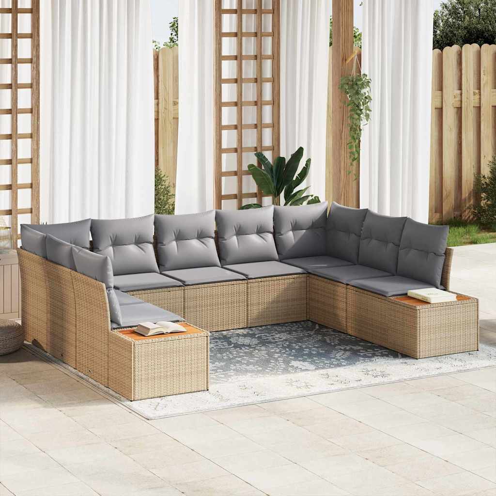 Conjunto de sofás de jardín con cojín 5 pcs Beige y Gris Claro