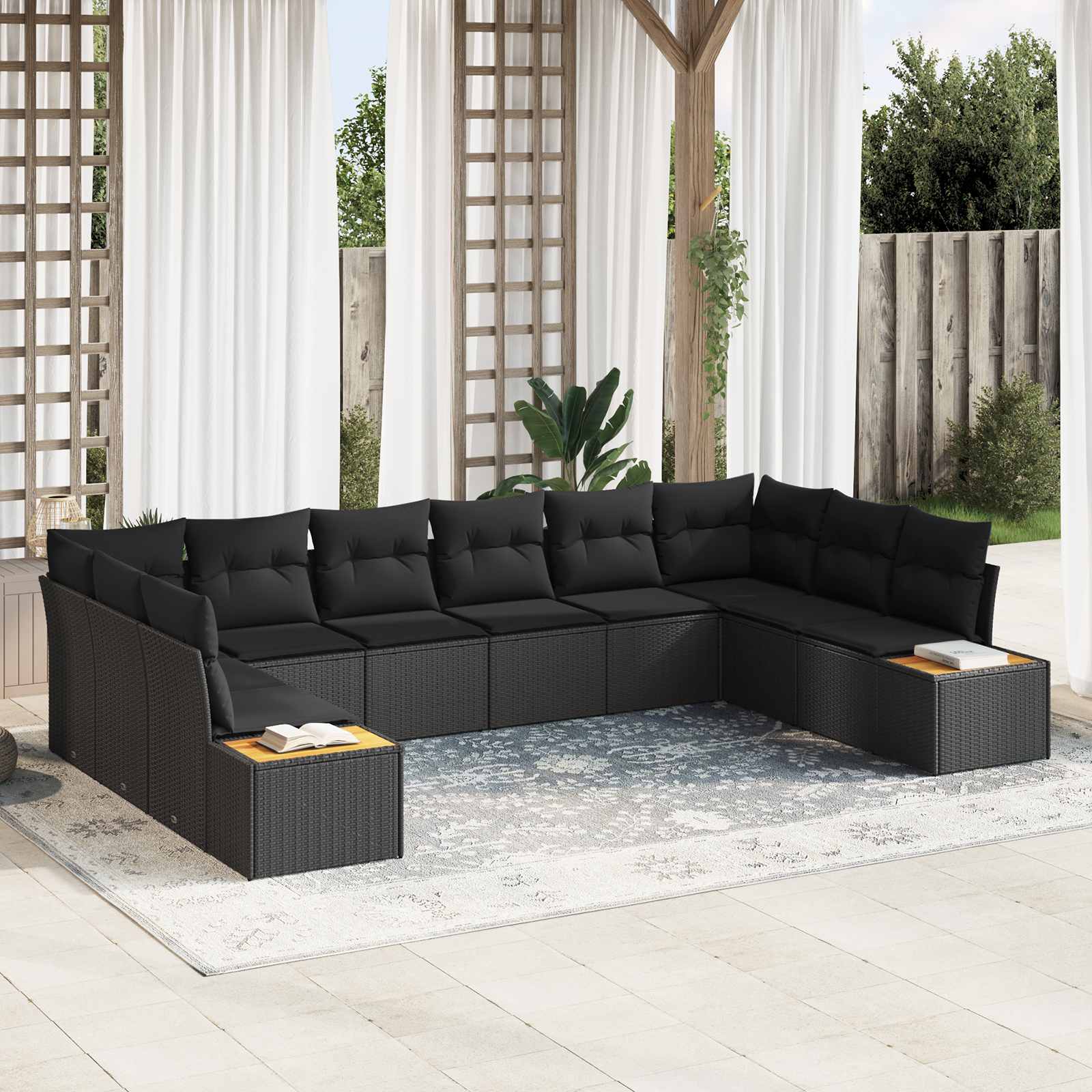 Conjunto de sofás de jardín 10 pcs Negro ratán sintético