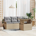 5 Pieces Beige Rattan Polyester Garden Sofa Set