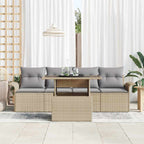 5 Pieces Beige Rattan Polyester Garden Sofa Set