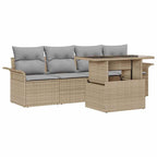5 Pieces Beige Rattan Polyester Garden Sofa Set