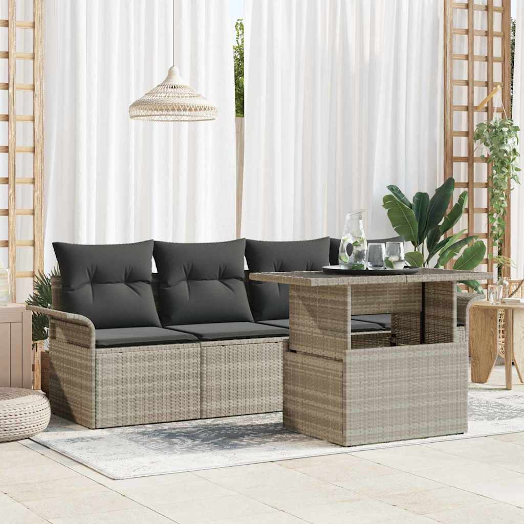 5 Pieces Beige Rattan Polyester Garden Sofa Set