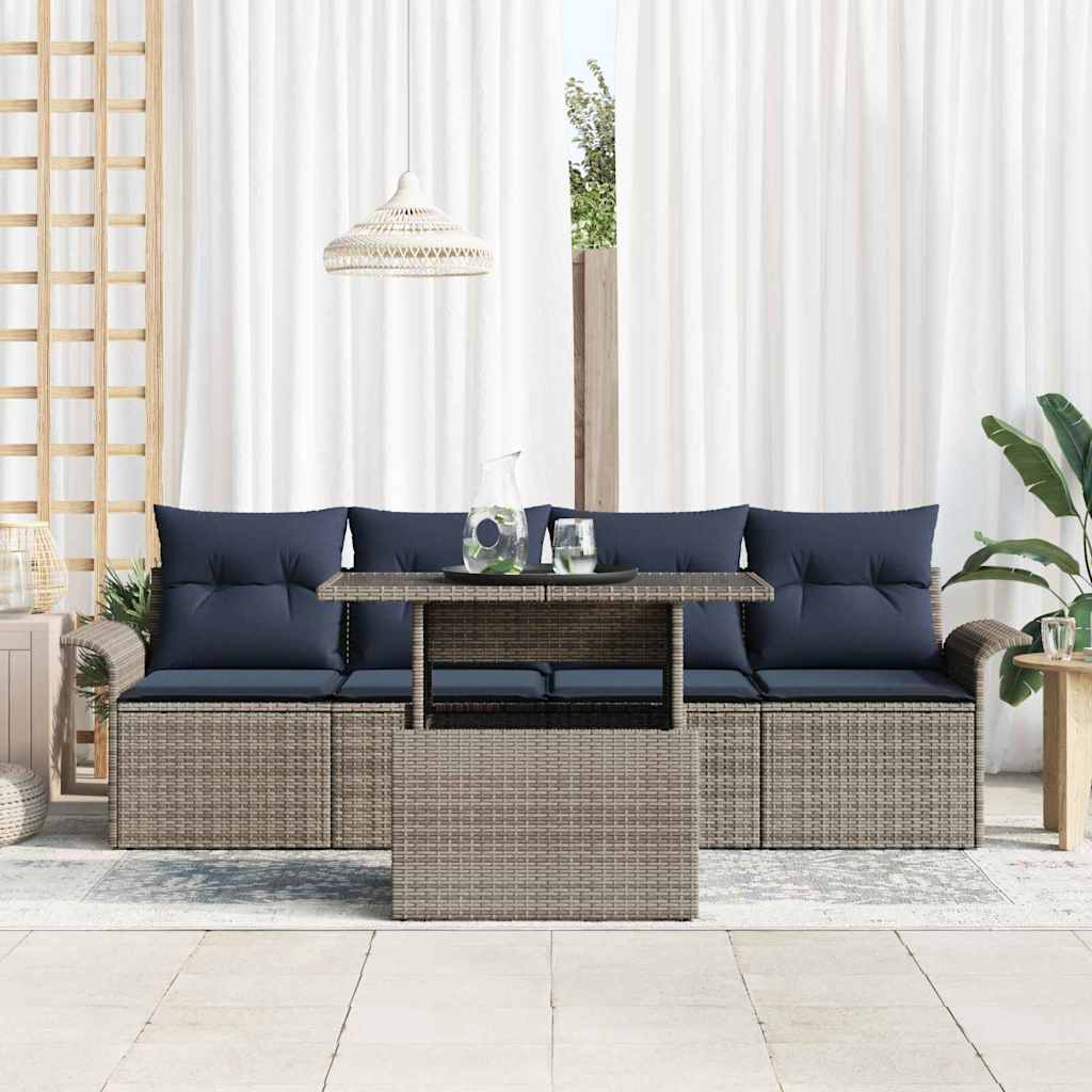 Conjunto de sofá de jardín con cojín 5 pcs Gris Poliratán