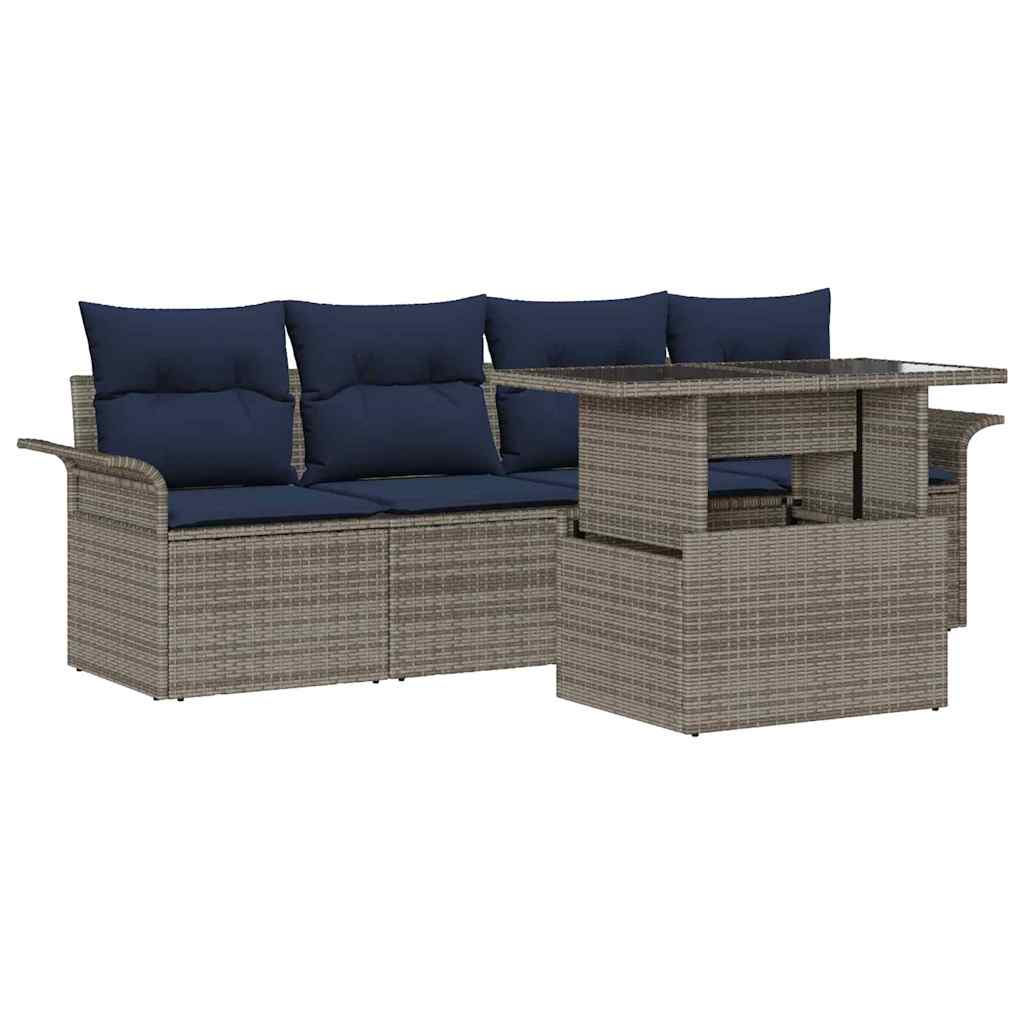 Conjunto de sofá de jardín con cojín 5 pcs Gris Poliratán