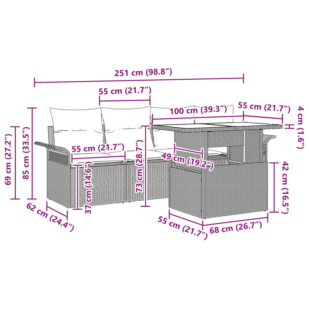 Conjunto de sofá de jardín con cojín 5 pcs Gris Poliratán