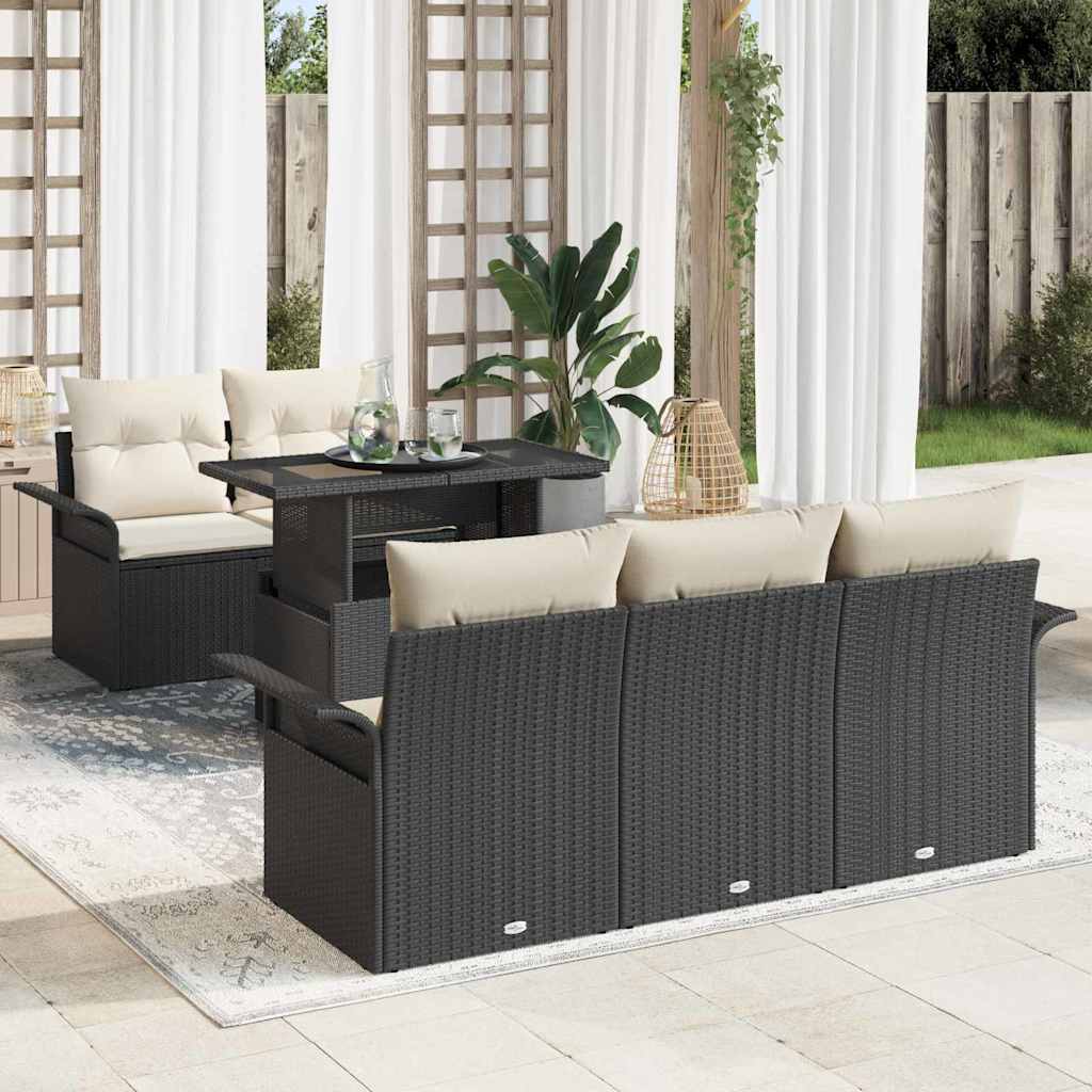 Conjunto de sofá de jardín 6 pcs Negro Rattan de Poliéster