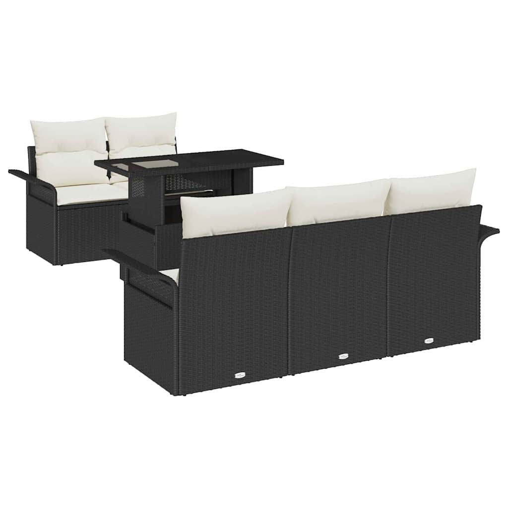 Conjunto de sofá de jardín 6 pcs Negro Rattan de Poliéster