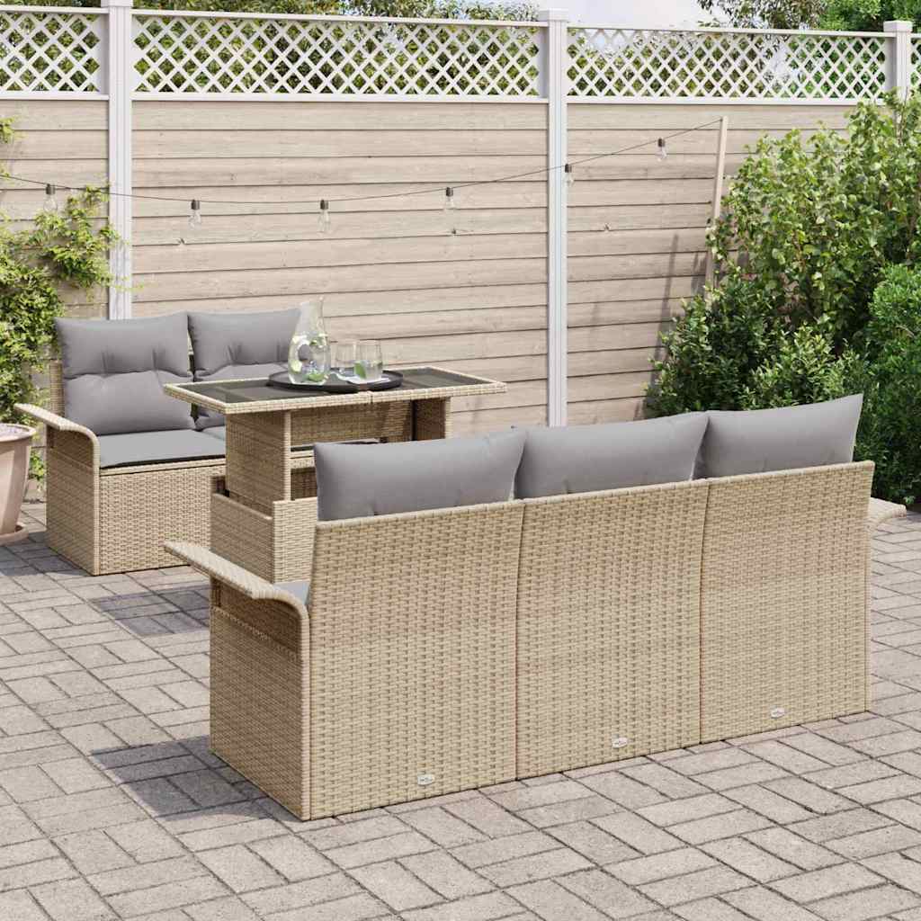 Conjunto de sofá de jardín 6 pcs Beige Rattan de Poliéster