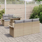 Conjunto de sofá de jardín 6 pcs Beige Rattan de Poliéster