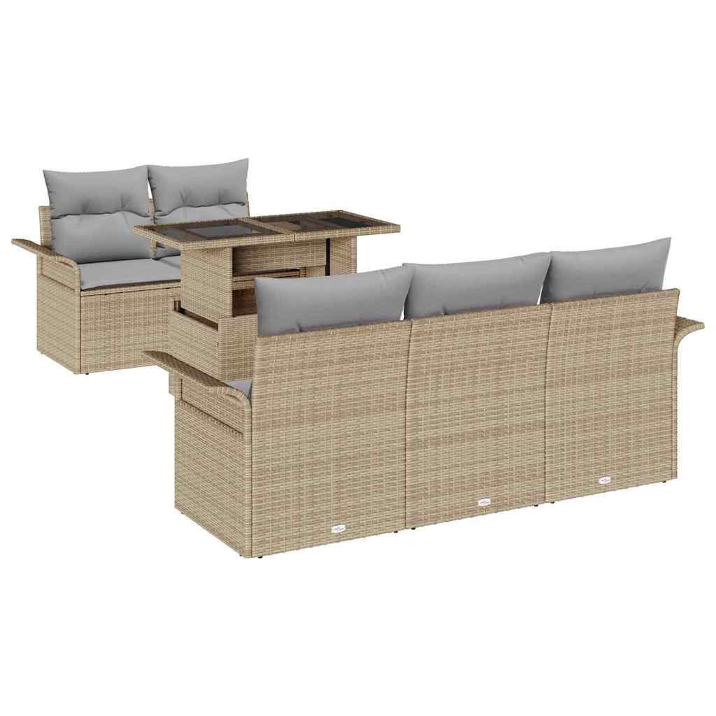Conjunto de sofá de jardín 6 pcs Beige Rattan de Poliéster
