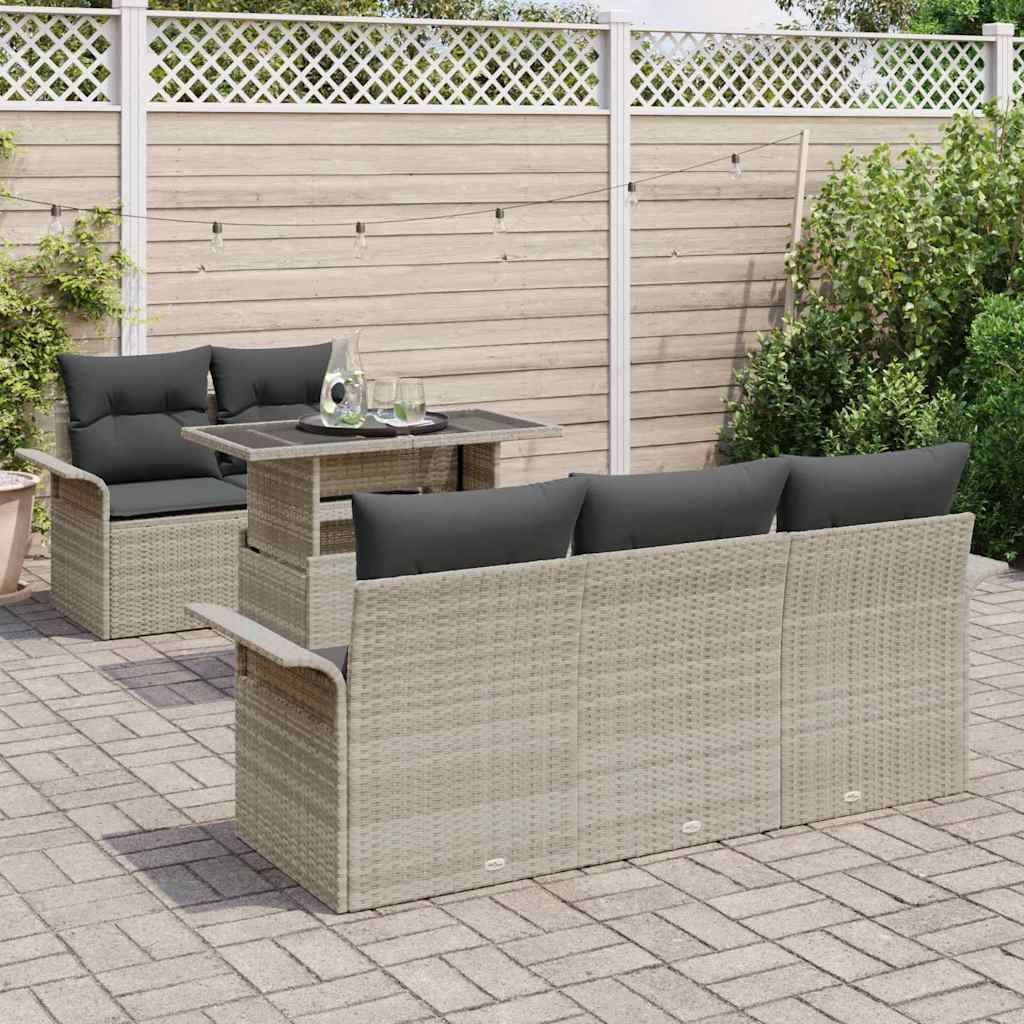 Conjunto de sofá de jardín 6 pcs Gris Claro Rattan de Poliéster