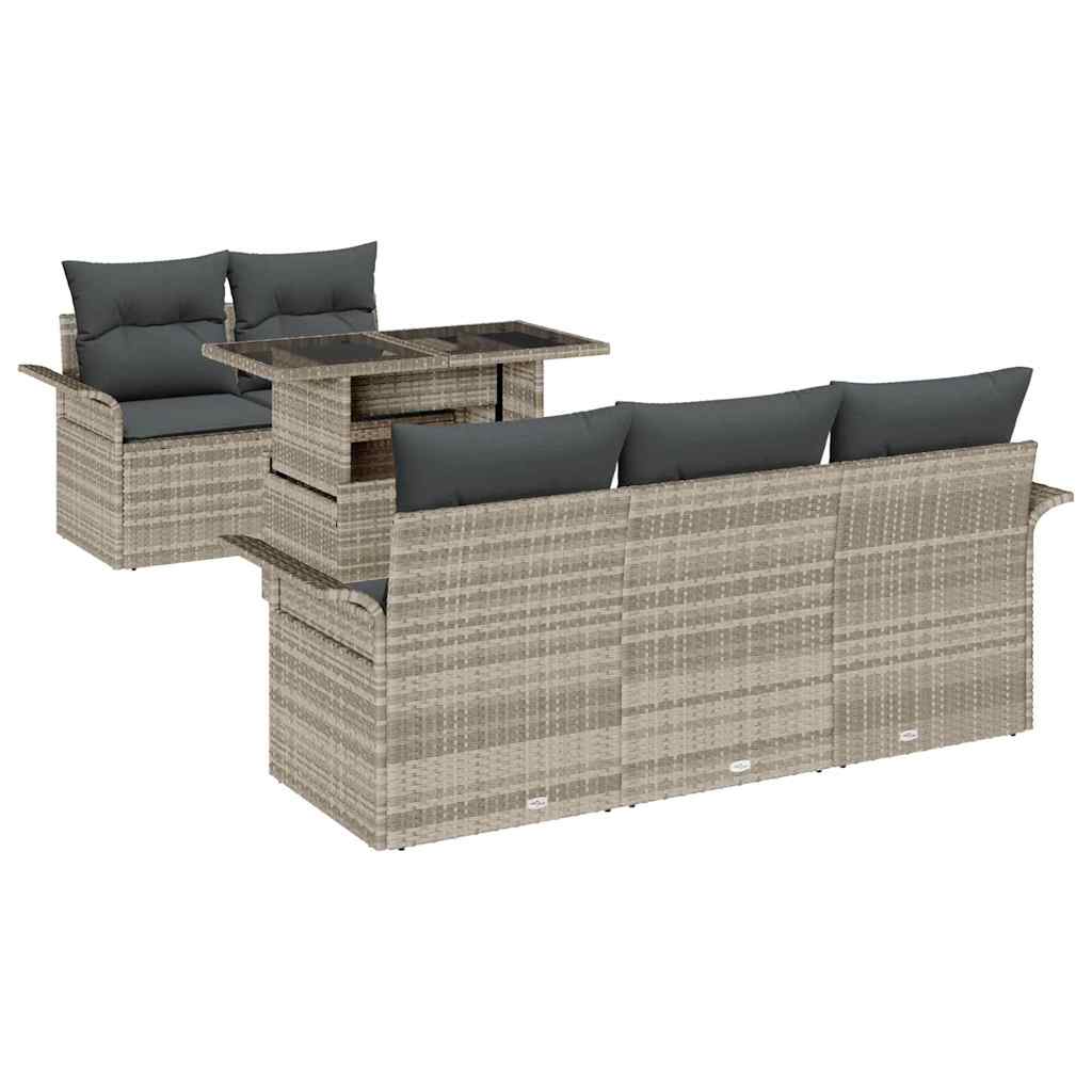 Conjunto de sofá de jardín 6 pcs Gris Claro Rattan de Poliéster