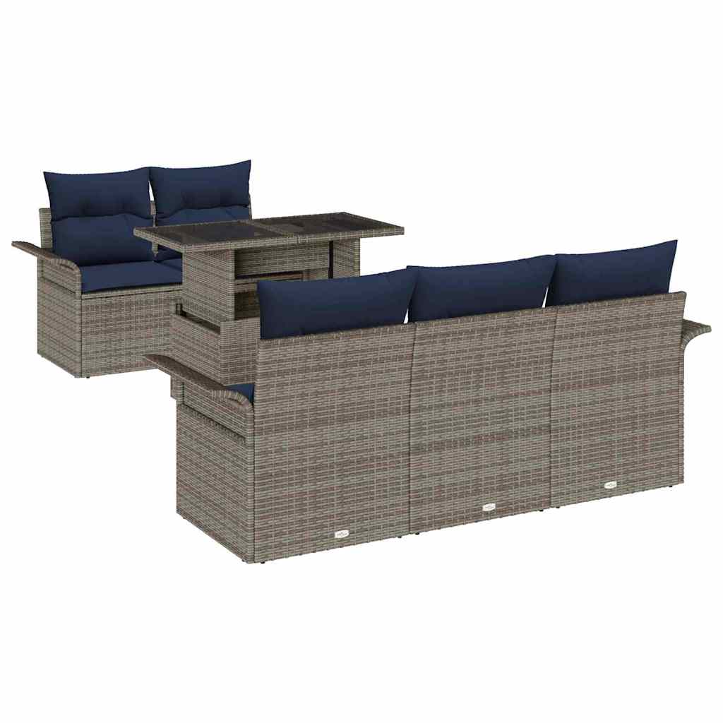 Conjunto de sofá de jardín 6 pcs Gris Rattan de Poliéster
