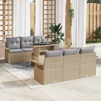 Conjunto de sofá de jardín 7 pcs Beige Rattan de Poliéster