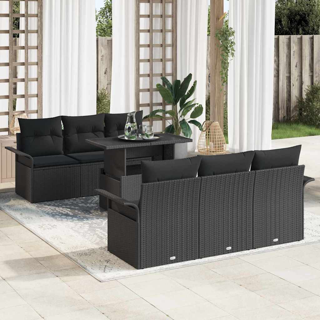 Conjunto de sofá de jardín 7 pcs Beige Rattan de Poliéster