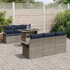 Conjunto de sofá de jardín 7 pcs Gris Rattan de Poliéster