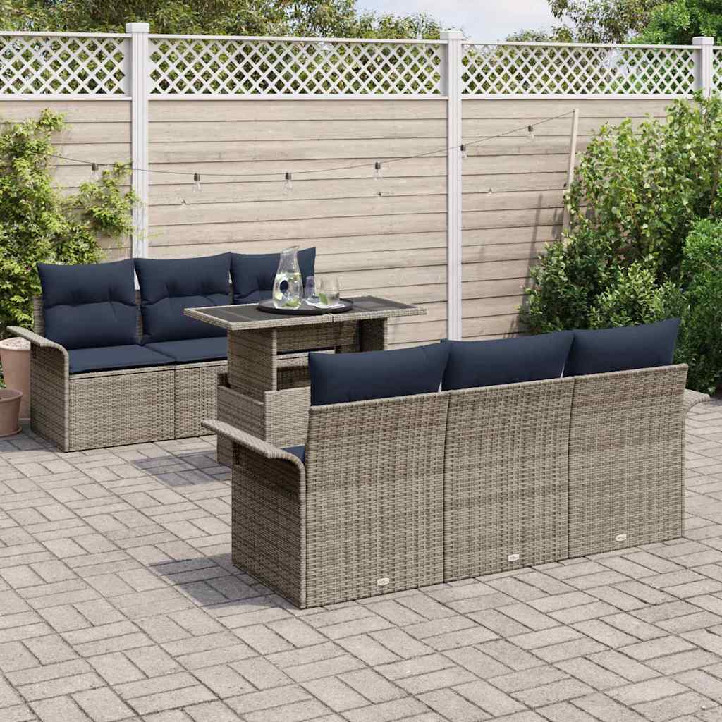 Conjunto de sofá de jardín 7 pcs Gris Rattan de Poliéster