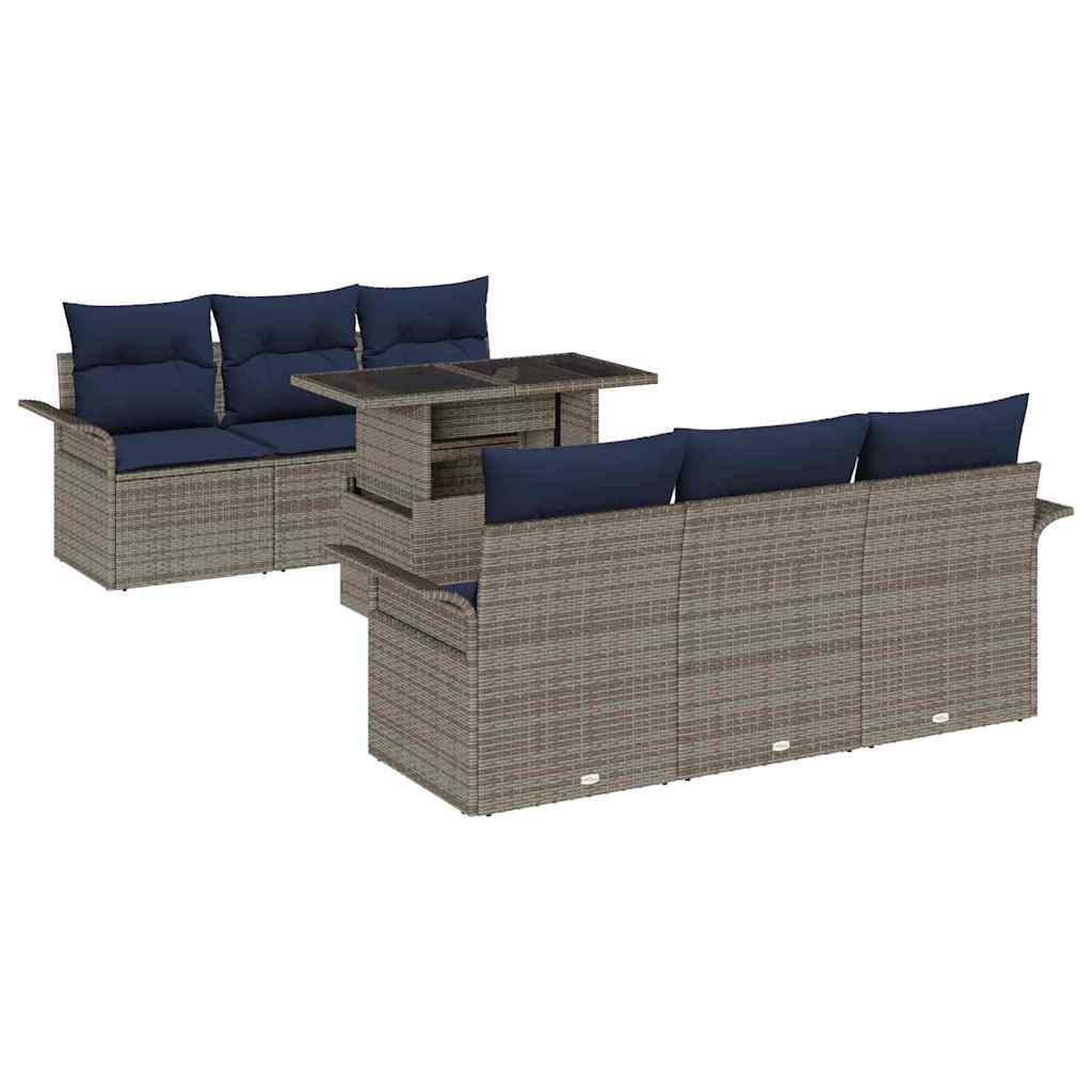 Conjunto de sofá de jardín 7 pcs Gris Rattan de Poliéster