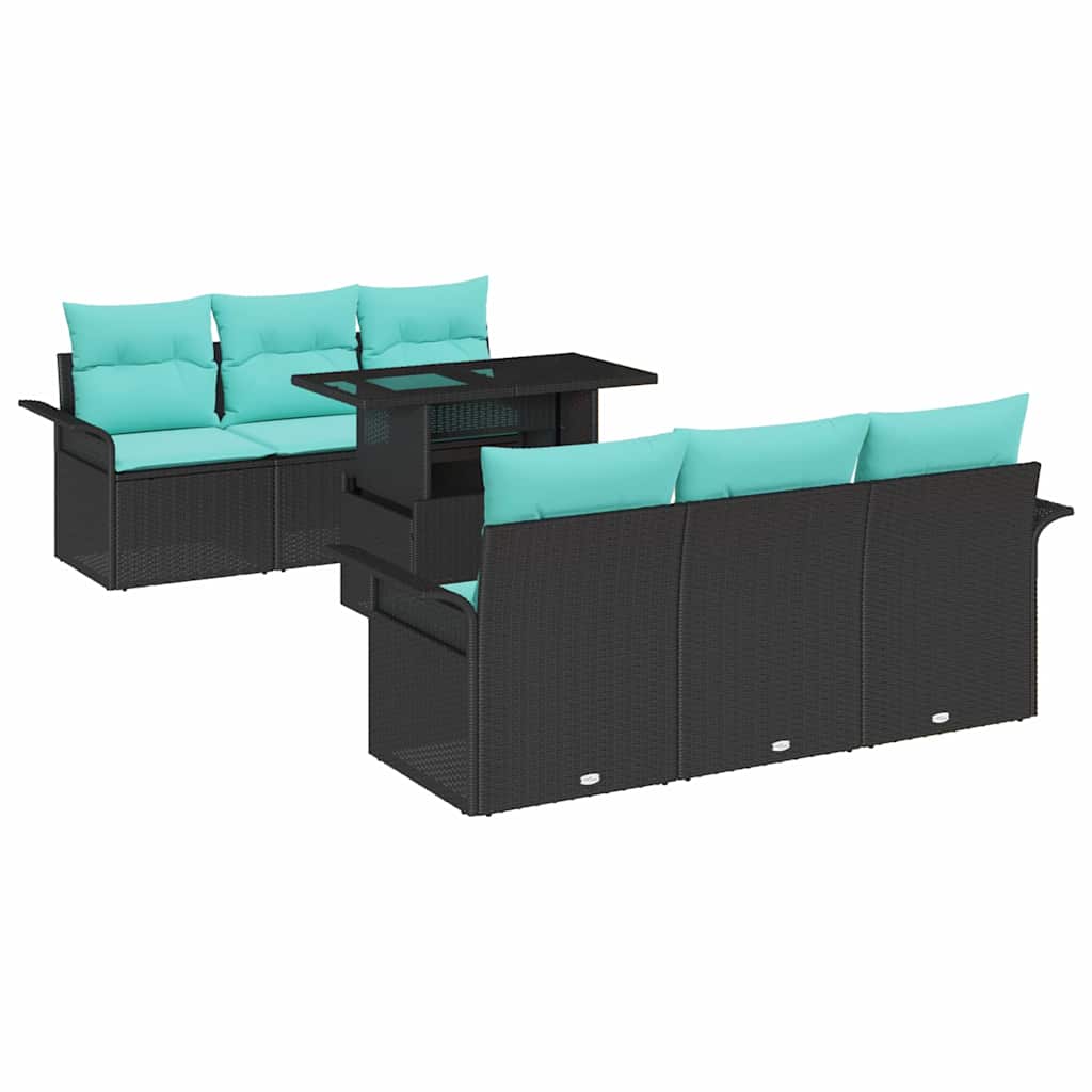 Conjunto de sofá de jardín con cojín 7 pcs Negro Poliratán