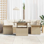 Conjunto de sofá de jardín 7 pcs Beige Rattan de Poliéster