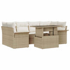 Conjunto de sofá de jardín 7 pcs Beige Rattan de Poliéster