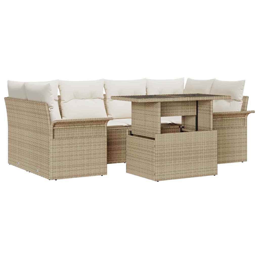 Conjunto de sofá de jardín 7 pcs Beige Rattan de Poliéster