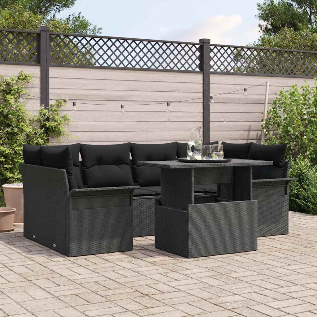 7-Piece Outdoor Sofa Set Beige Polyester Rattan