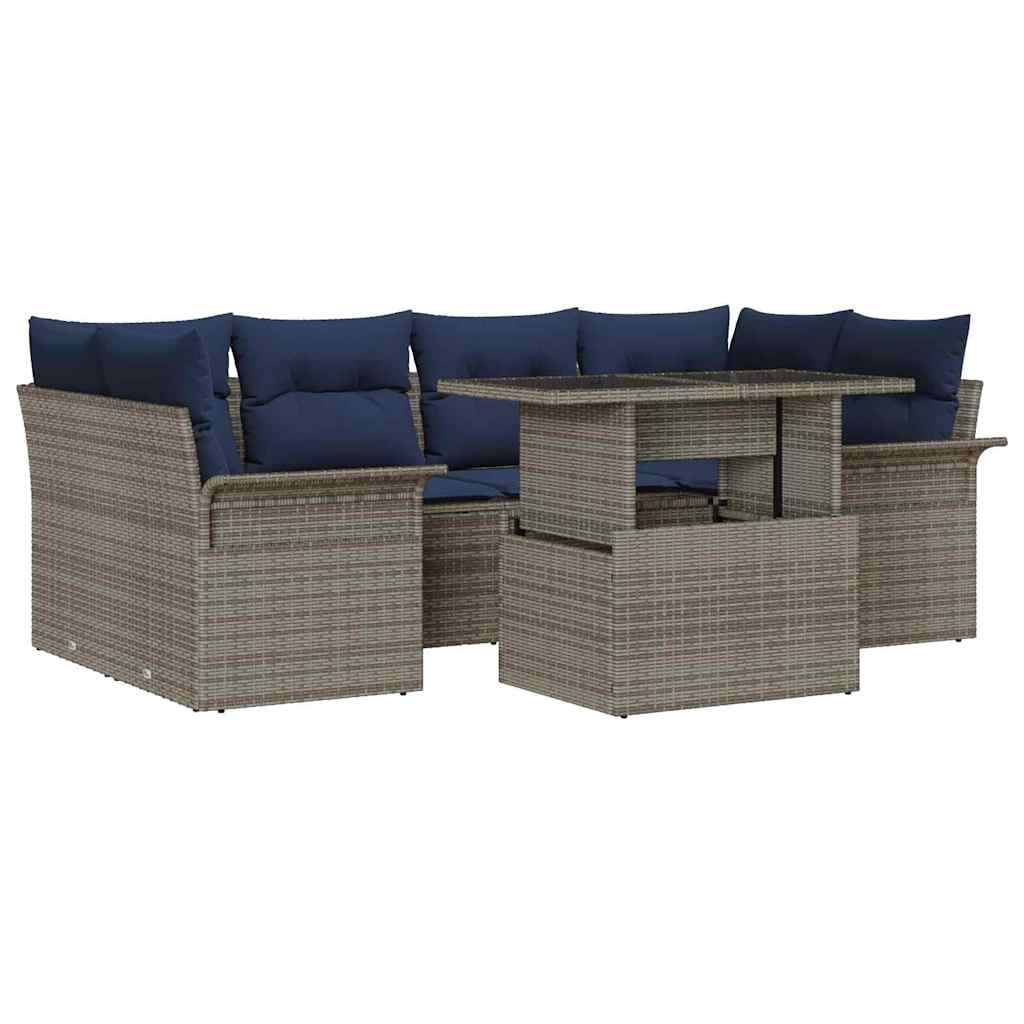 Conjunto de sofá de jardín 7 pcs Gris Rattan de Poliéster