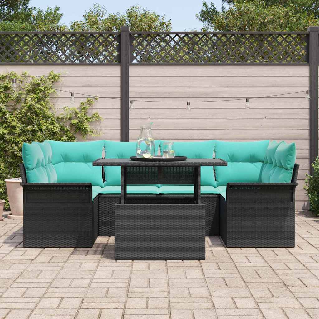 Conjunto de sofá de jardín 7 pcs Negro Rattan de Poliéster